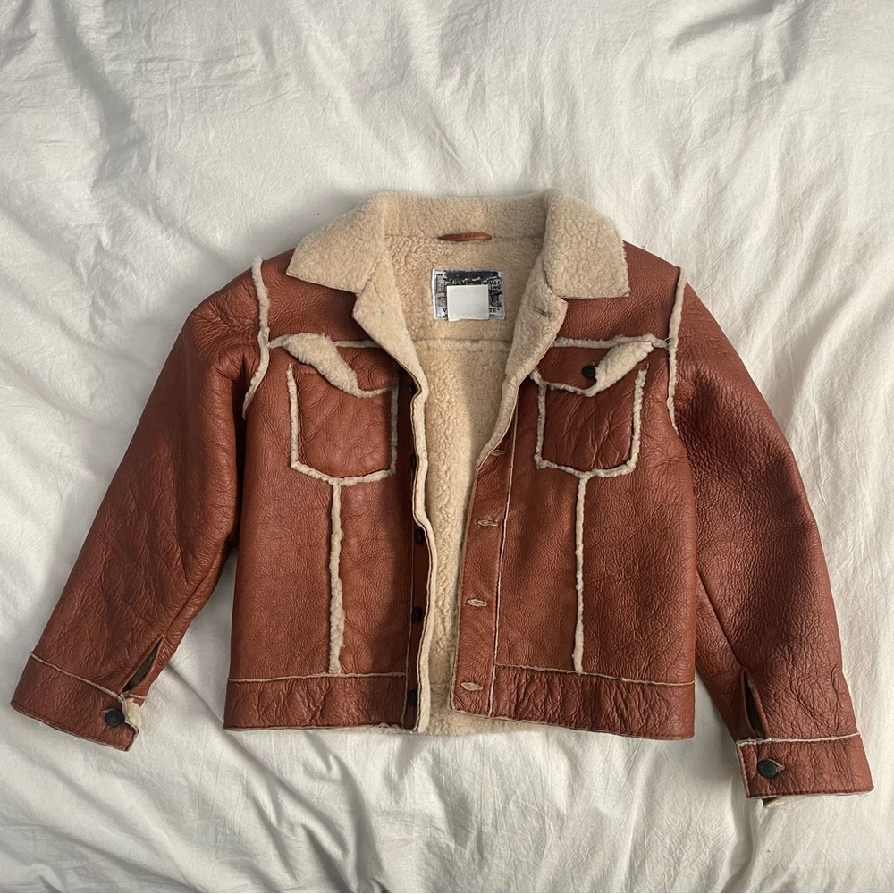 Vintage Shearling Leather Jacket - Kids Size 5